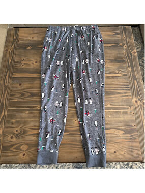 JOYSPUN Penguin Pajama Pants M Gray Winter Cozy Jogger Sleep Pants